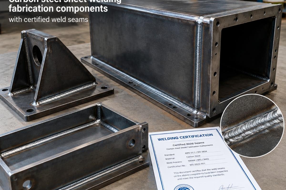 Carbon steel sheet welding fabrication components with certified weld seams