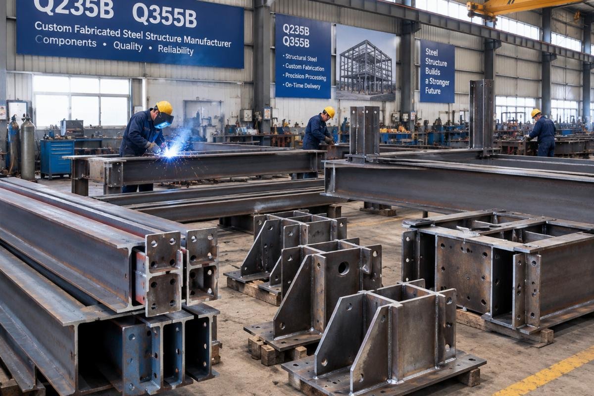 Q235B Q355B custom fabricated steel structure manufacturer components in workshop